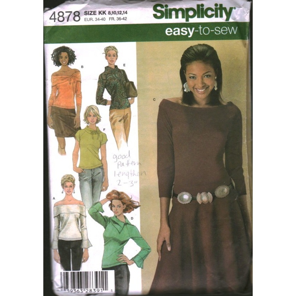 Simplicity 4878 Sewing Pattern Misses Knit Tops Off Shoulder Size 8-14 Easy Sew